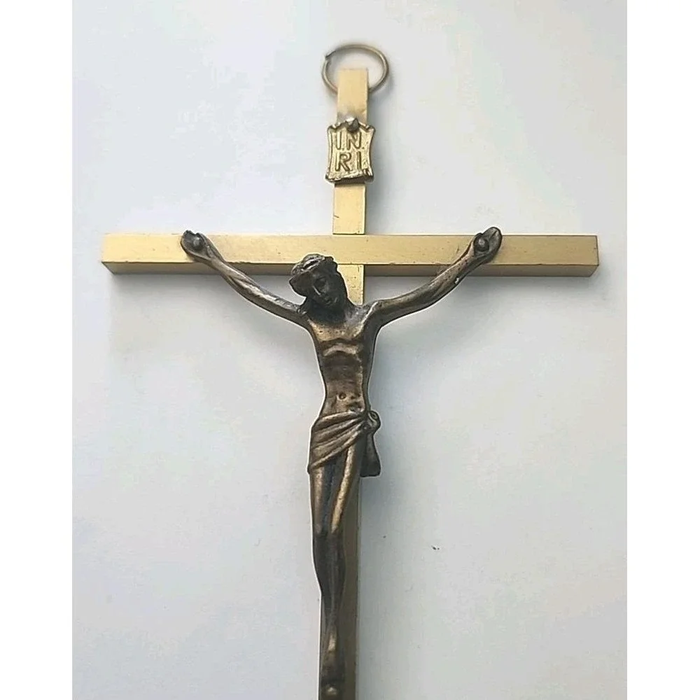 Vintage Brass Crucifix Wall Hanging INRI Jesus Christ on Cross